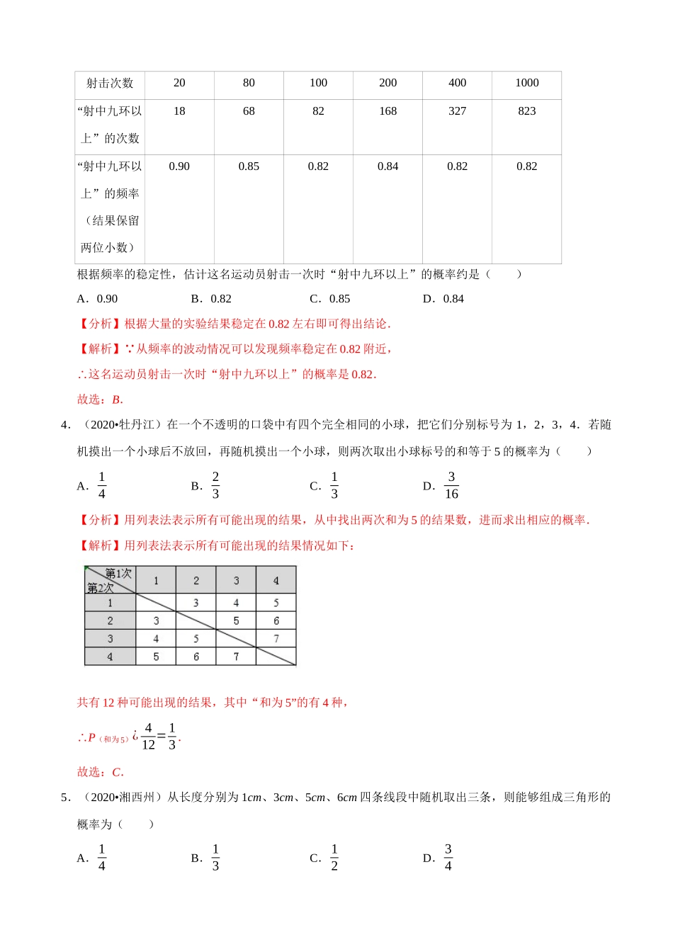 专题25概率（共50题）-2020年中考数学真题分项汇编（解析版）【全国通用】.docx_第2页
