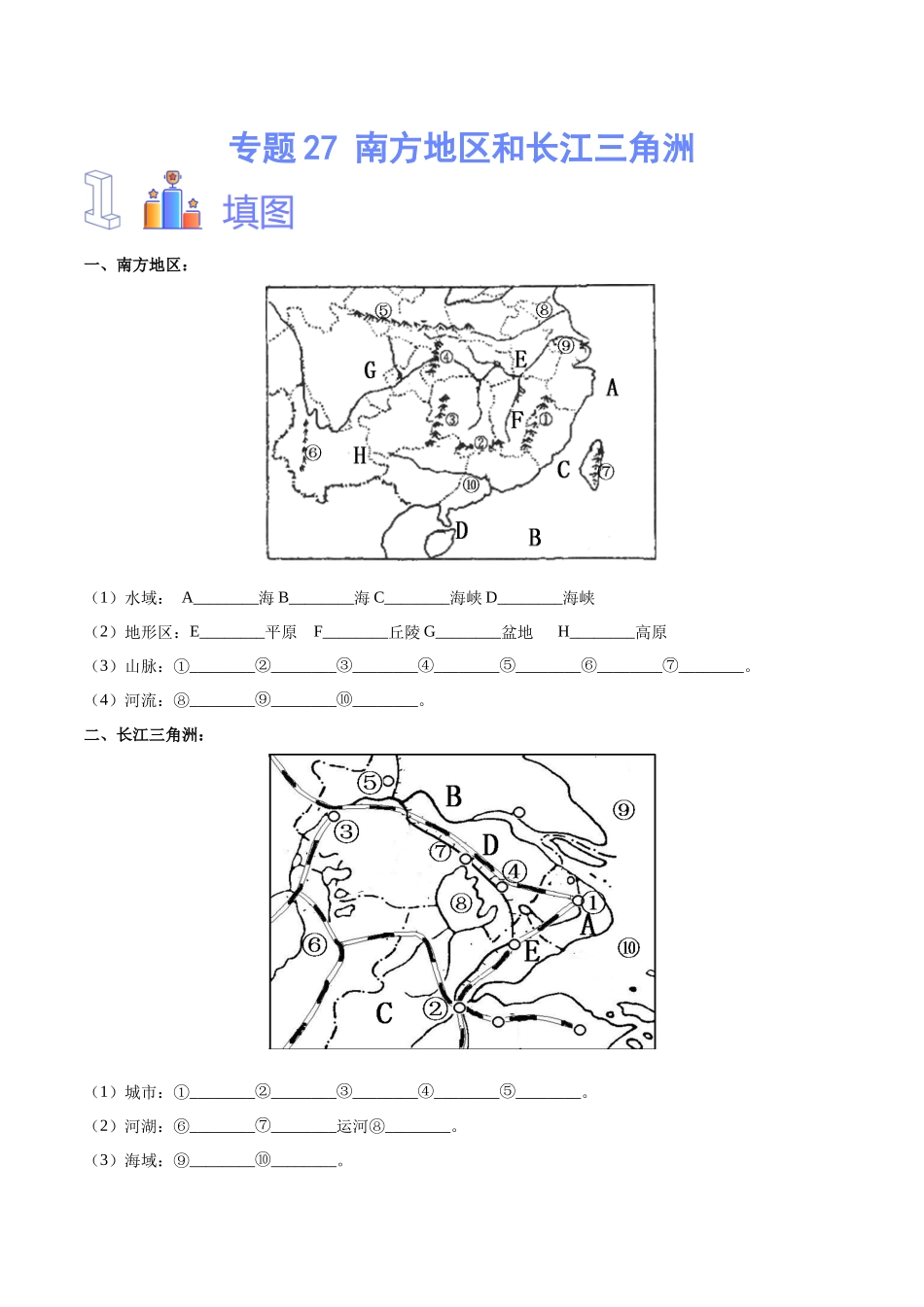 专题27 南方地区和长江三角洲-（原卷版）-【识图速记】初中地理必备识图速记手册与变式演练.docx_第1页