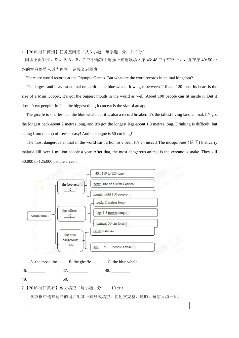 专题28 阅读理解（任务型阅读）（第01期）-2016年中考英语试题分项版解析汇编（原卷版）.doc_第1页