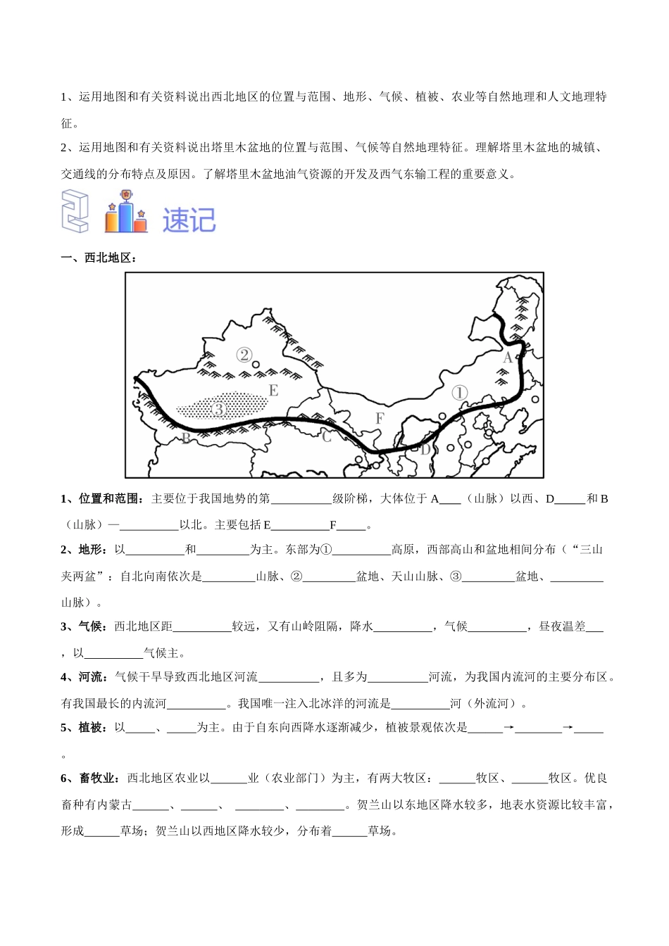 专题29  西北地区（原卷版）-【识图速记】初中地理必备识图速记手册与变式演练.docx_第3页
