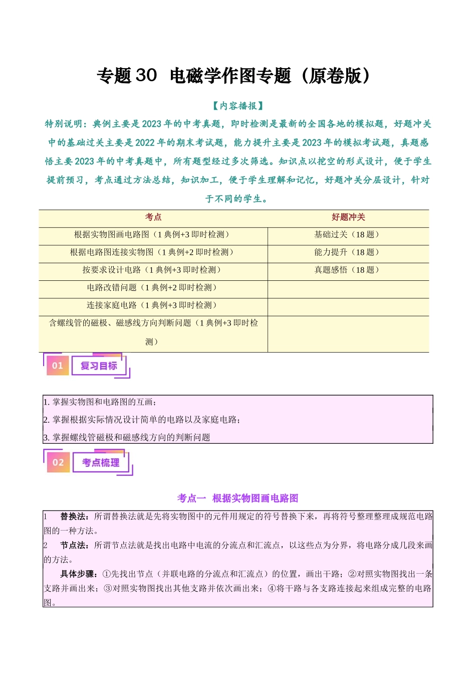 专题30  电磁学作图专题（原卷版）-【一轮复习】2024中考物理专题复习考点全面详解.docx_第1页