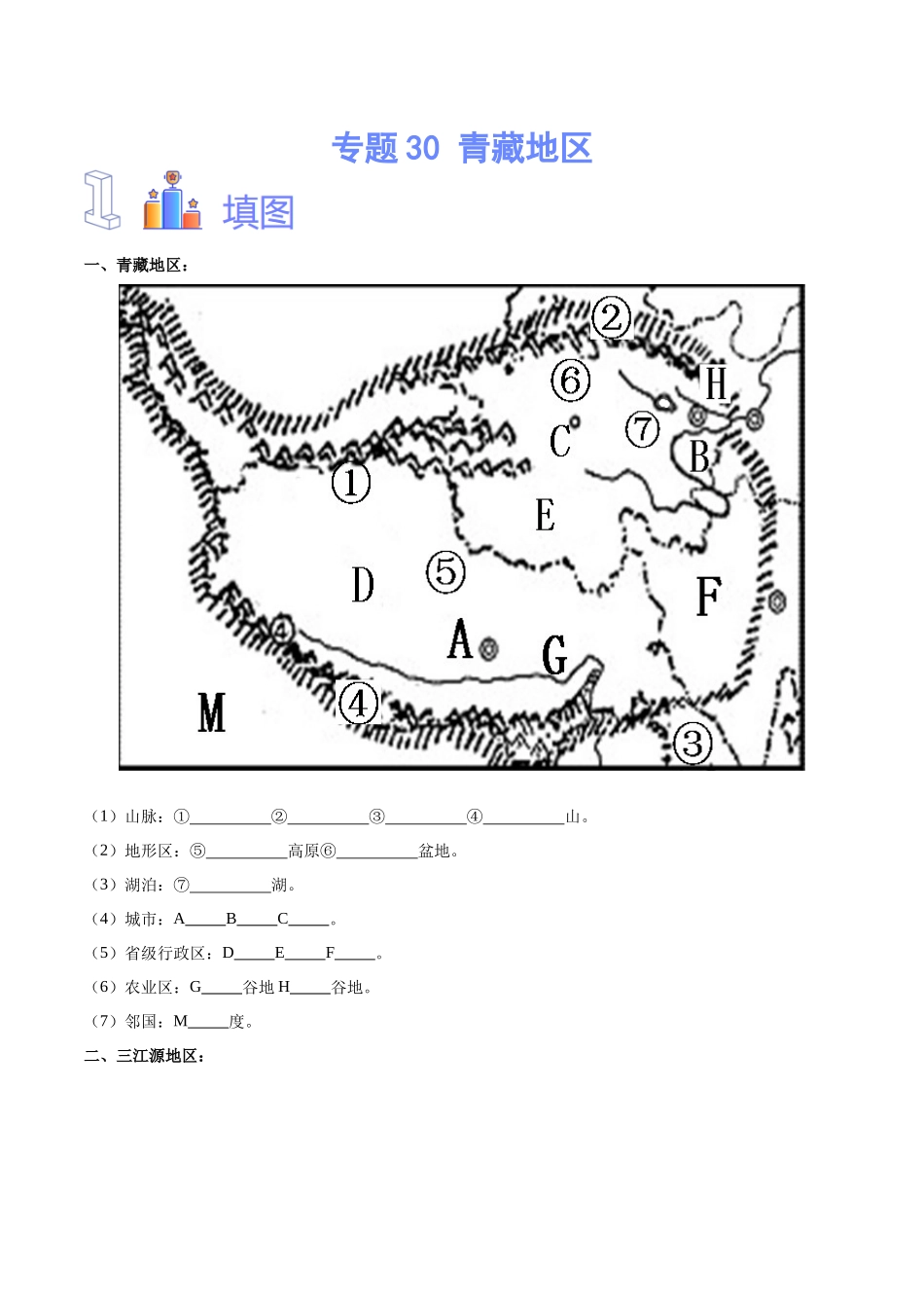 专题30  青藏地区（原卷版）-【识图速记】初中地理必备识图速记手册与变式演练.docx_第1页