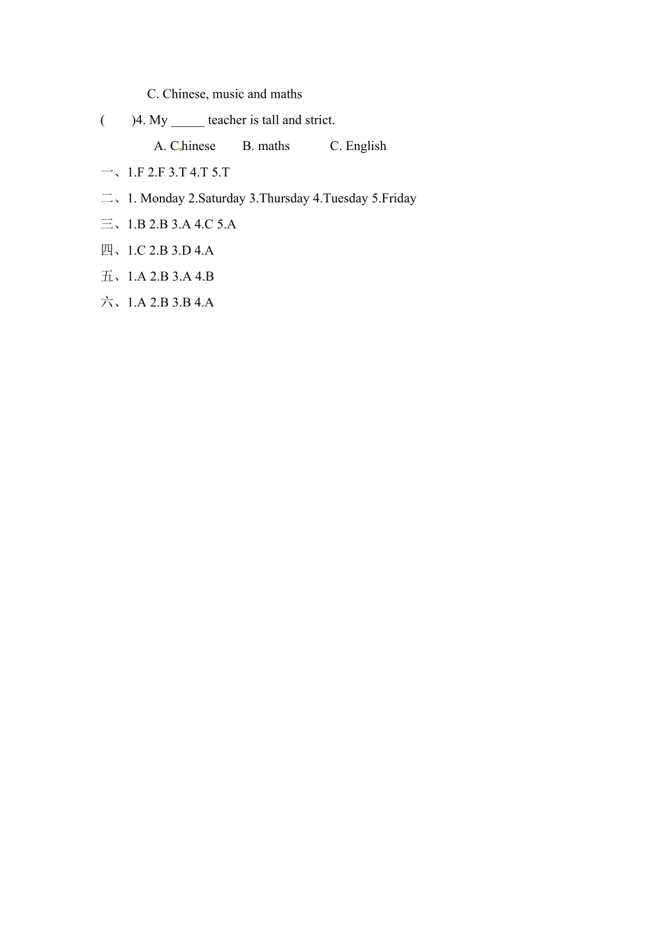人教PEP版英语五年级上册课时练习-Unit2MyweekPartA含答案.pdf_第3页