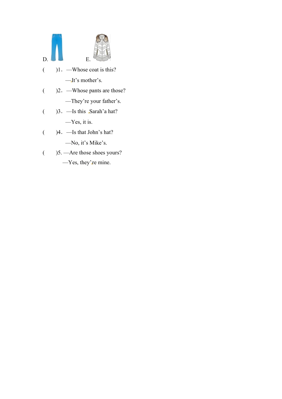 四年级下册英语一课一练Unit5Myclothes课时练4人教PEP版含答案.pdf_第2页