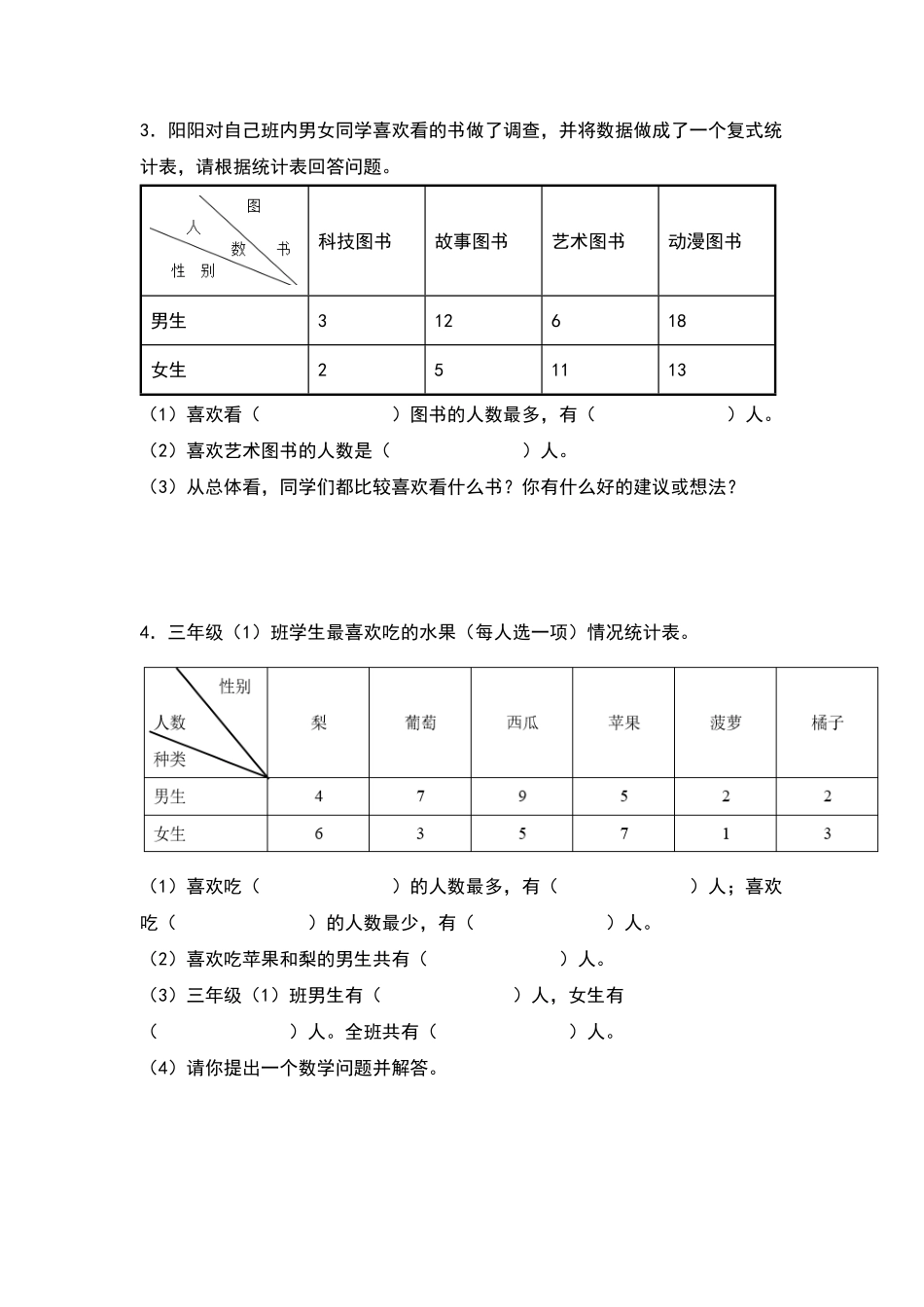 三年级数学下册典型例题系列之第三单元：复式统计表专项练习原卷版人教版.pdf_第2页