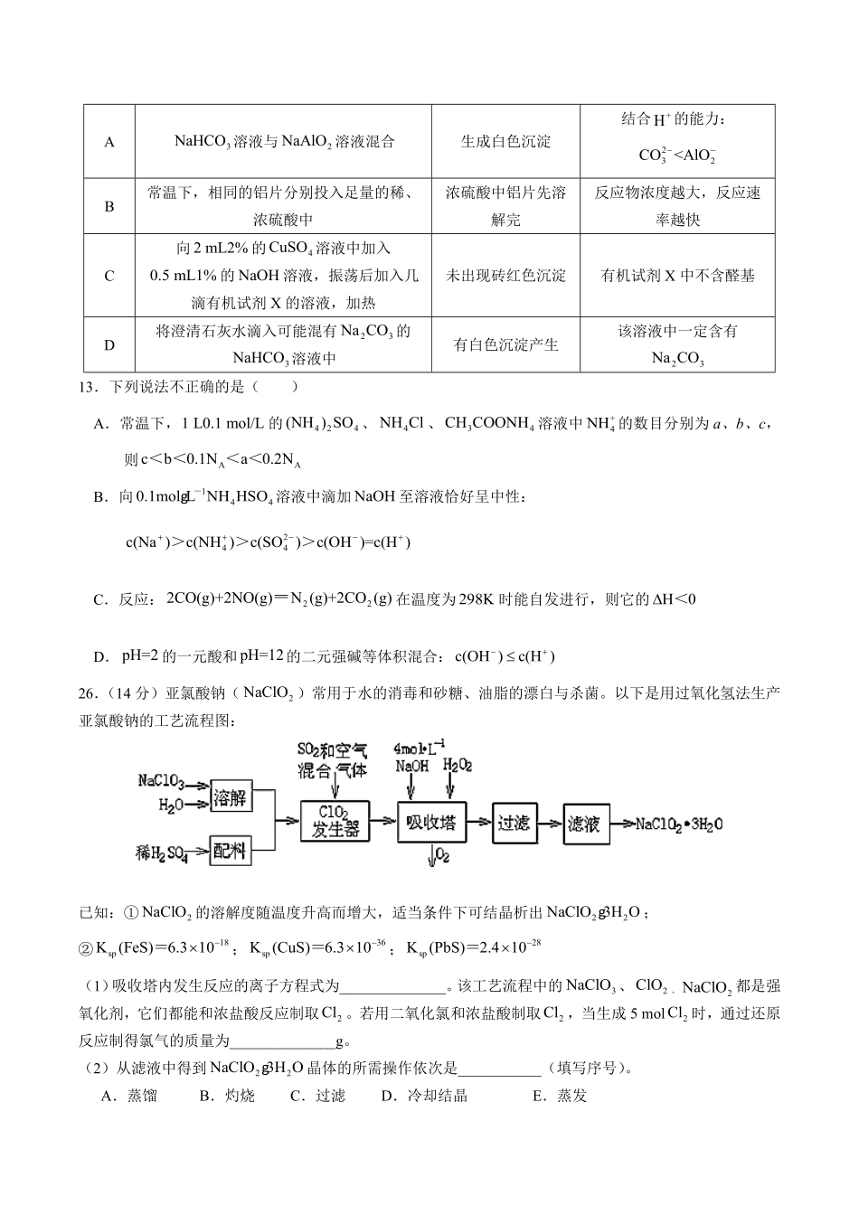 【湖南省长沙市】第一中学高三综合能力测试试卷理综-化学试卷六及答案.pdf_第2页