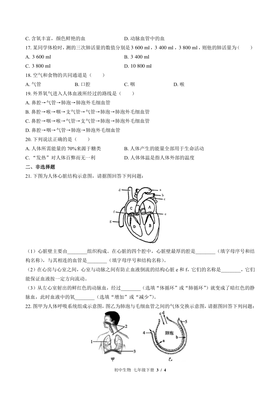 苏教版初中生物七年级下册第十章综合测试试卷-含答案01.pdf_第3页