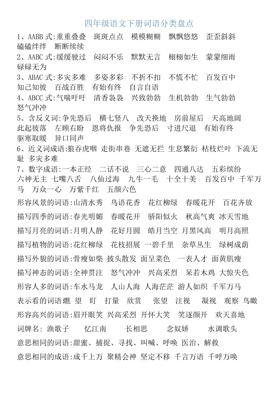 四年级语文下册词语分类盘点.pdf_第1页