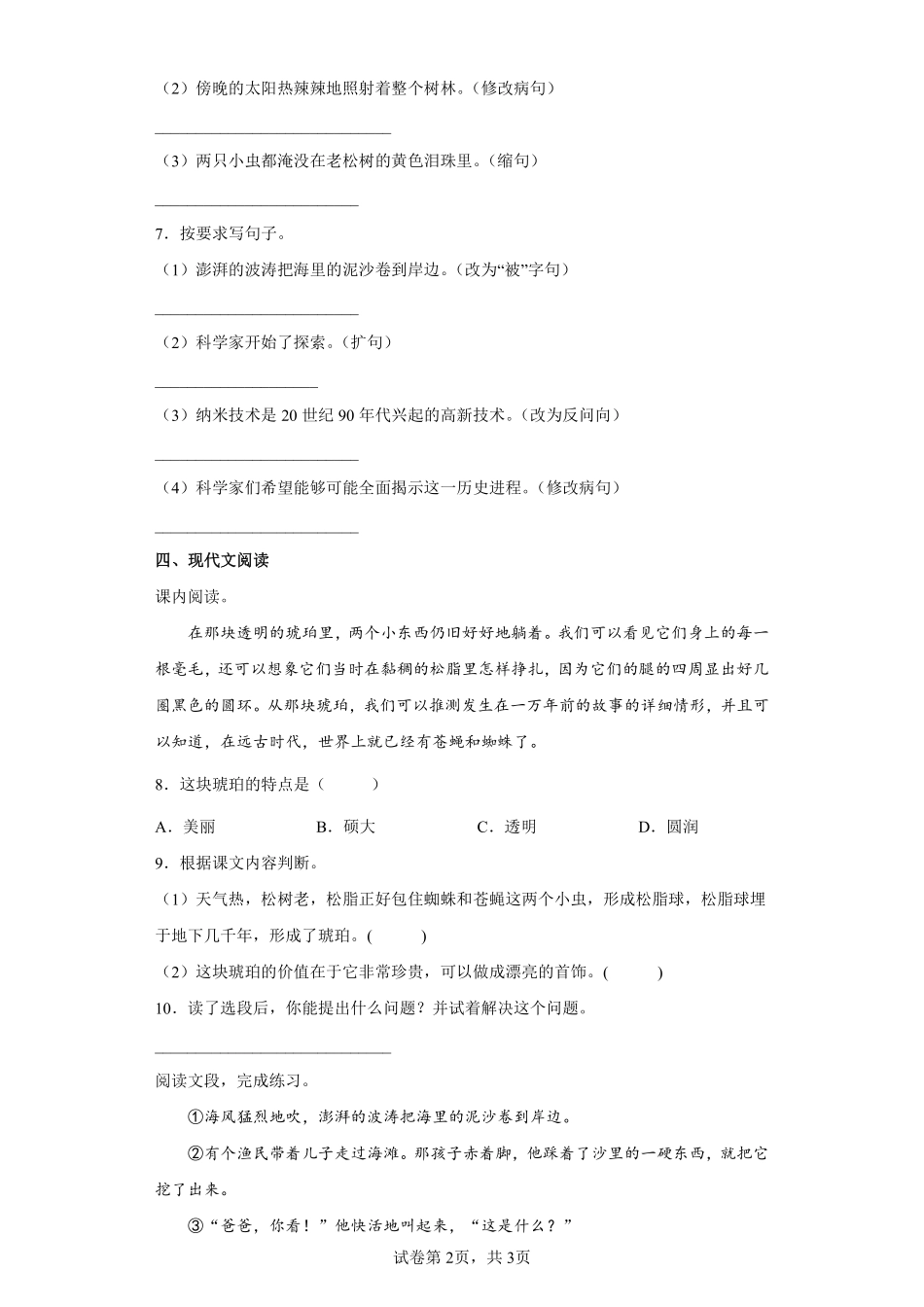 四年级下册语文部编版琥珀课时练习含答案3.pdf_第2页