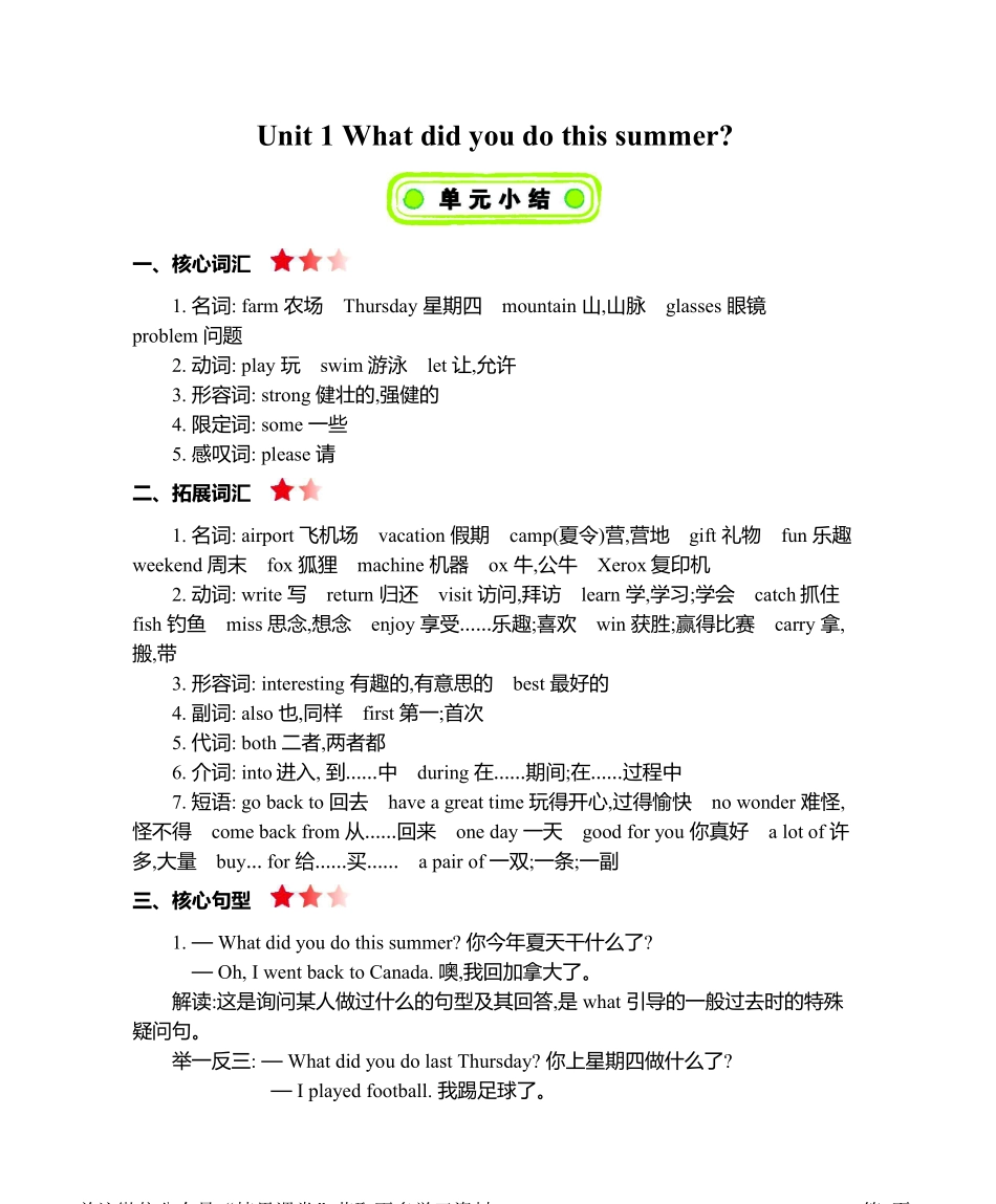 六年级上册英语北京课改版知识要点.pdf_第1页