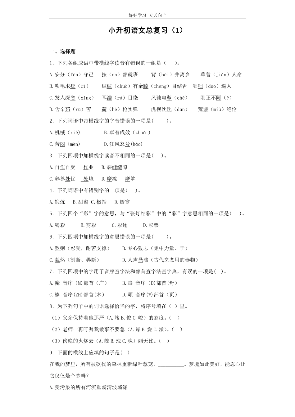 小升初语文知识专项训练-总复习.pdf_第1页