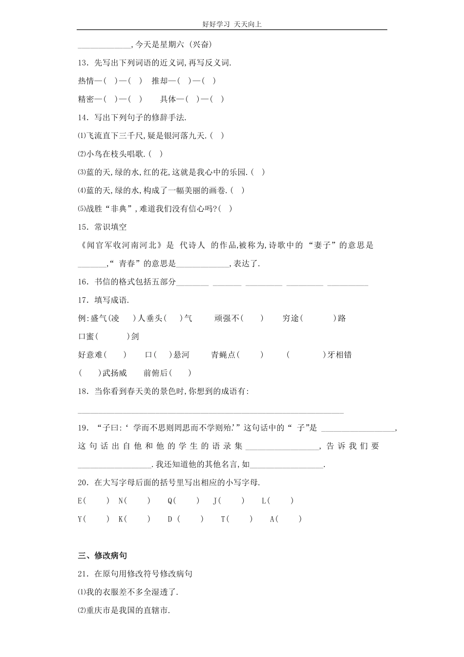 小升初语文知识专项训练-总复习5.pdf_第3页
