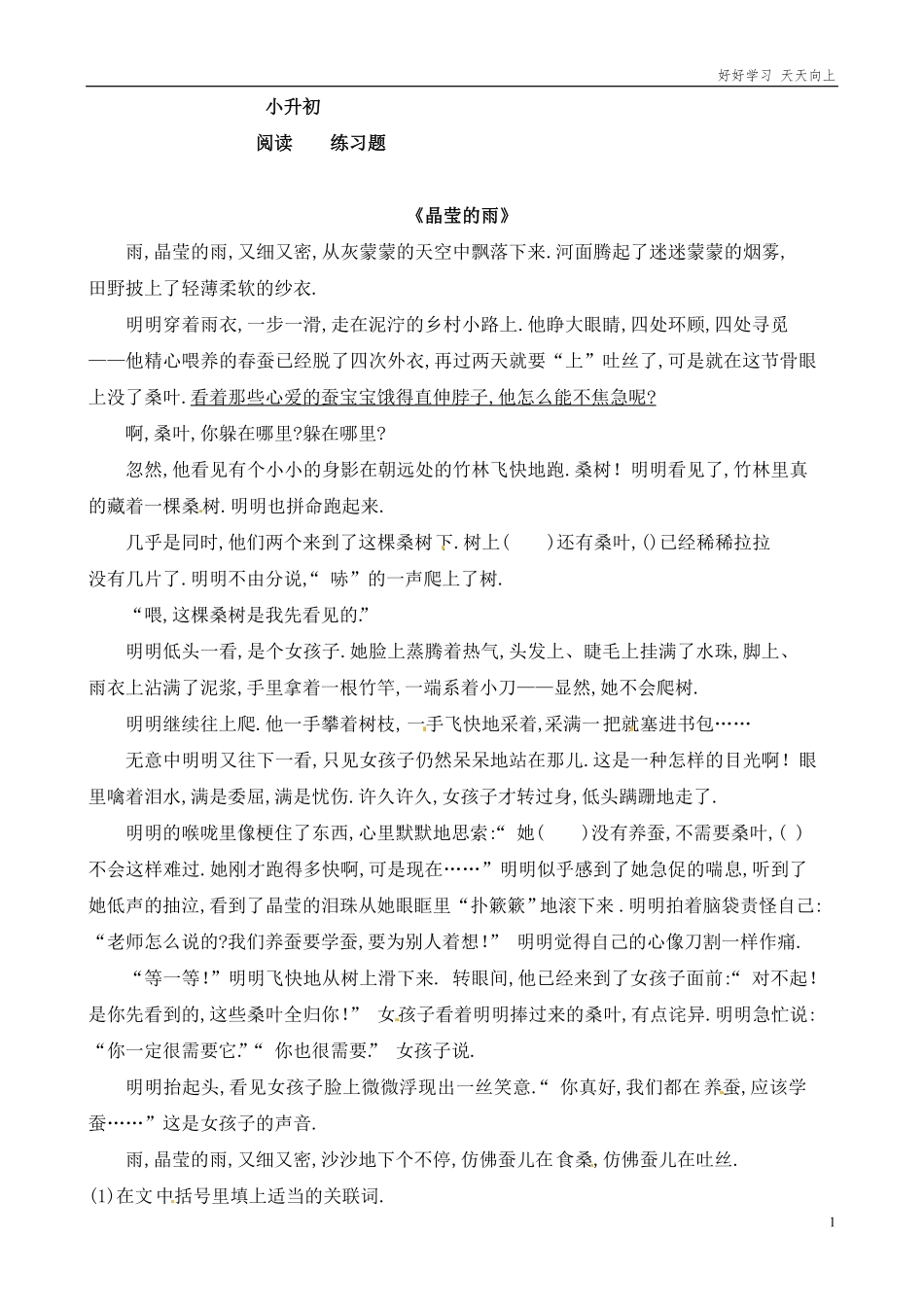 小升初语文知识点专项练习-现代文阅读理解通用版.pdf_第1页