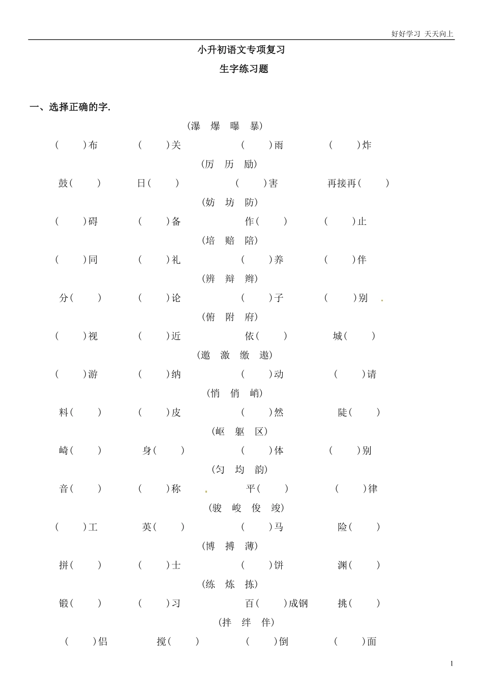 小升初语文知识点专项练习-生字通用版.pdf_第1页