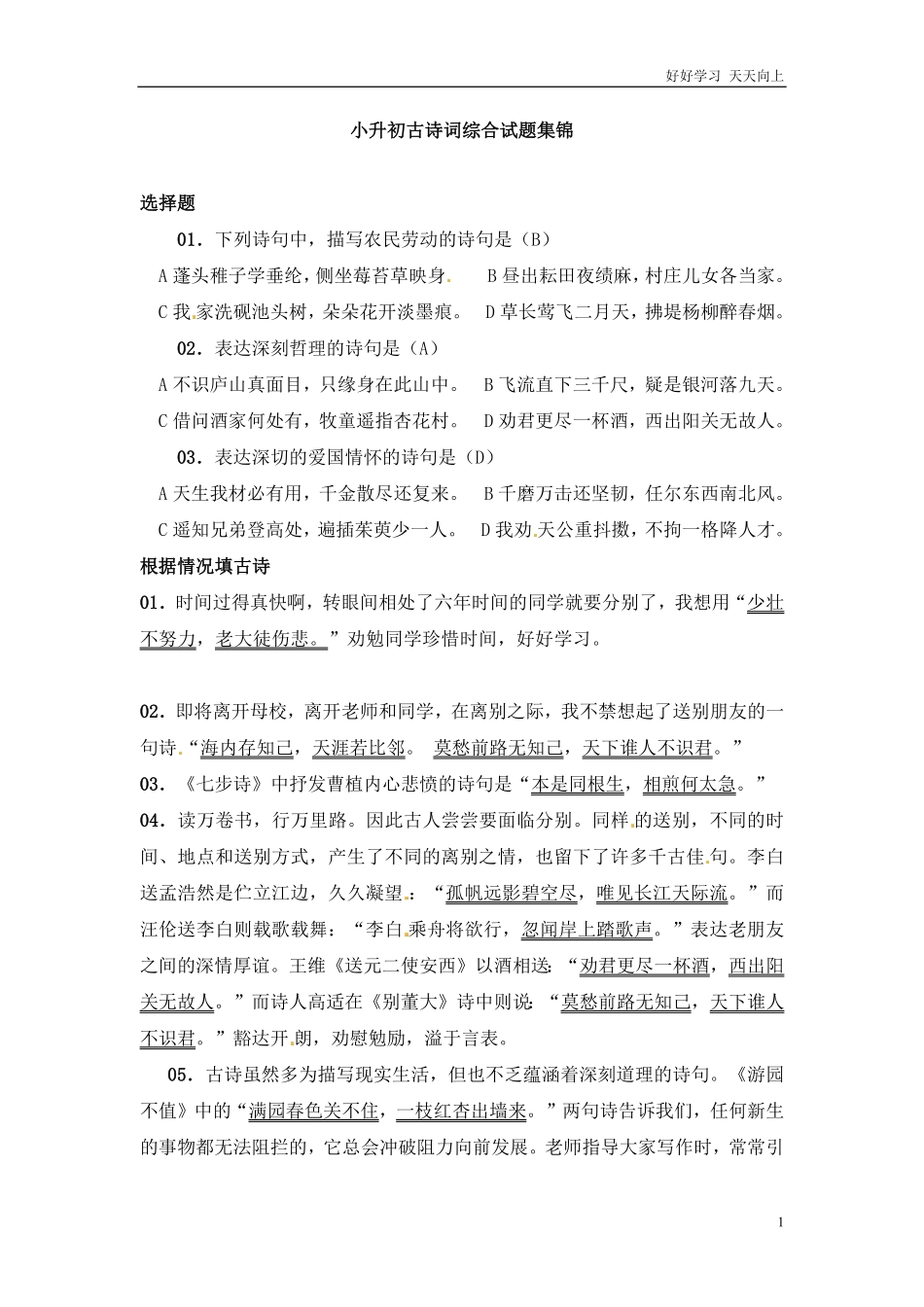 小升初语文知识点专项练习-古诗词通用版4.pdf_第1页