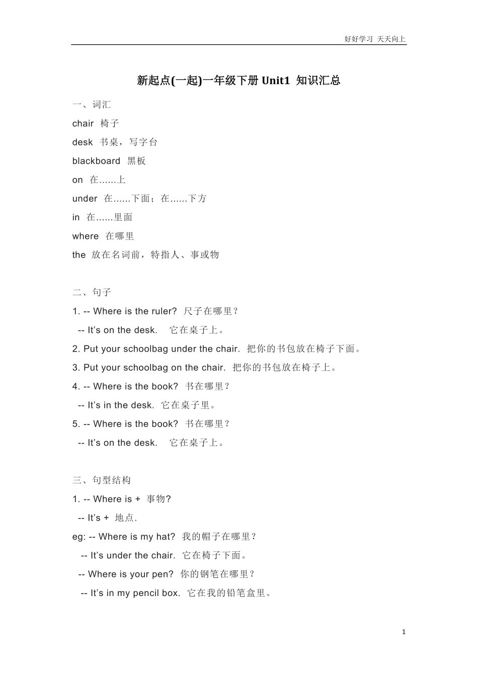 人教新起点英语一年级下册Unit1知识点汇总.pdf_第1页