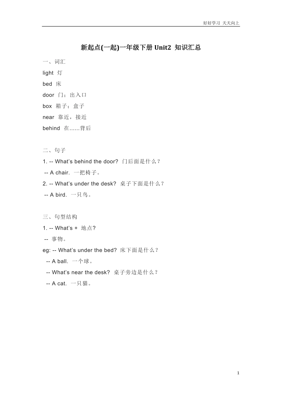 人教新起点英语一年级下册Unit2知识点汇总.pdf_第1页