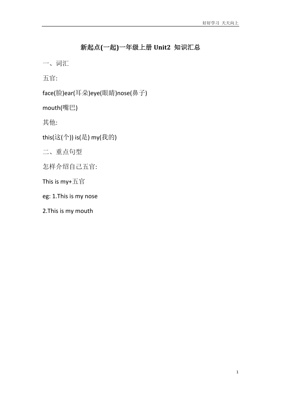 人教新起点英语一年级上册Unit2知识点汇总.pdf_第1页