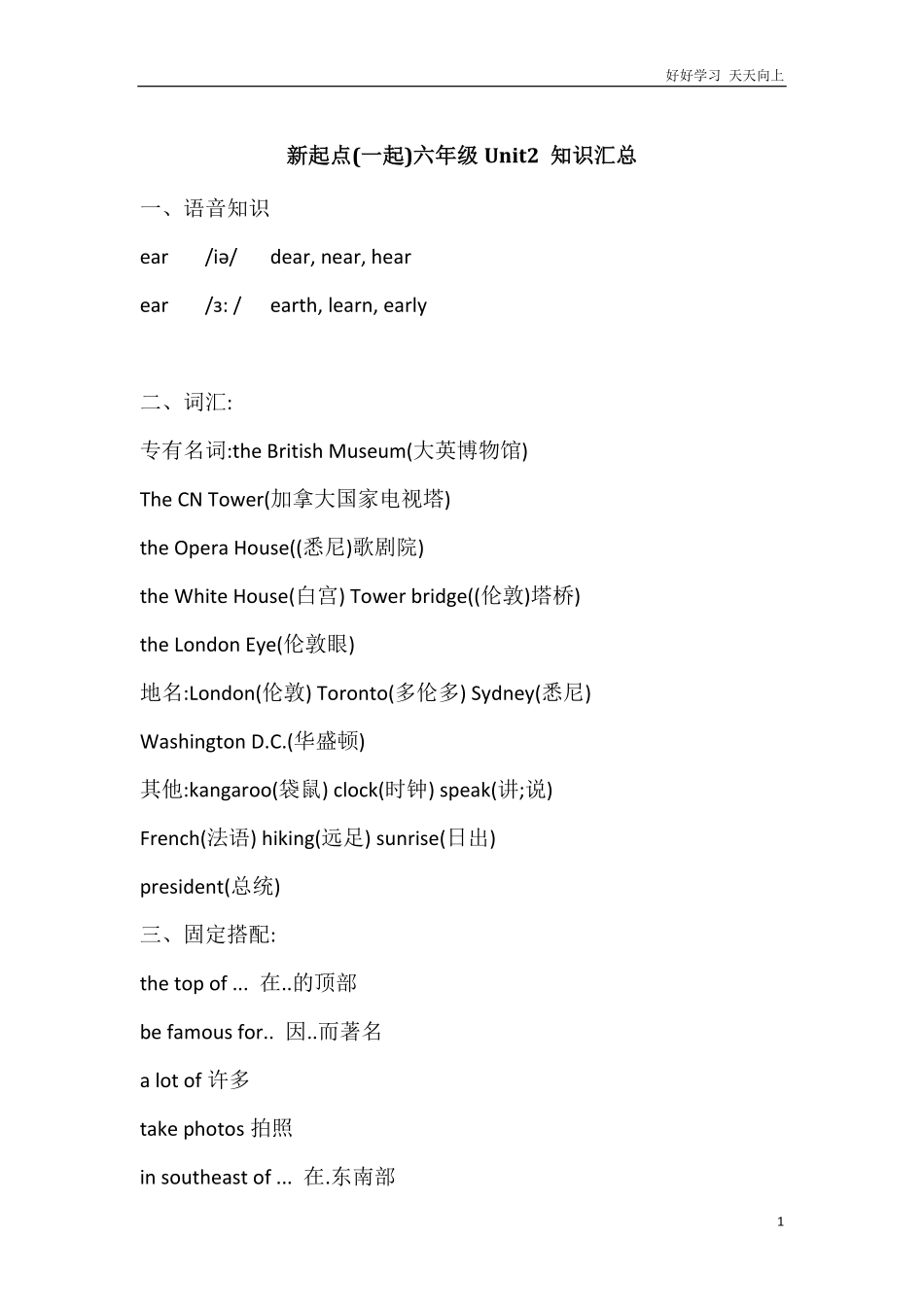 人教新起点英语六年级上册Unit2知识点汇总.pdf_第1页