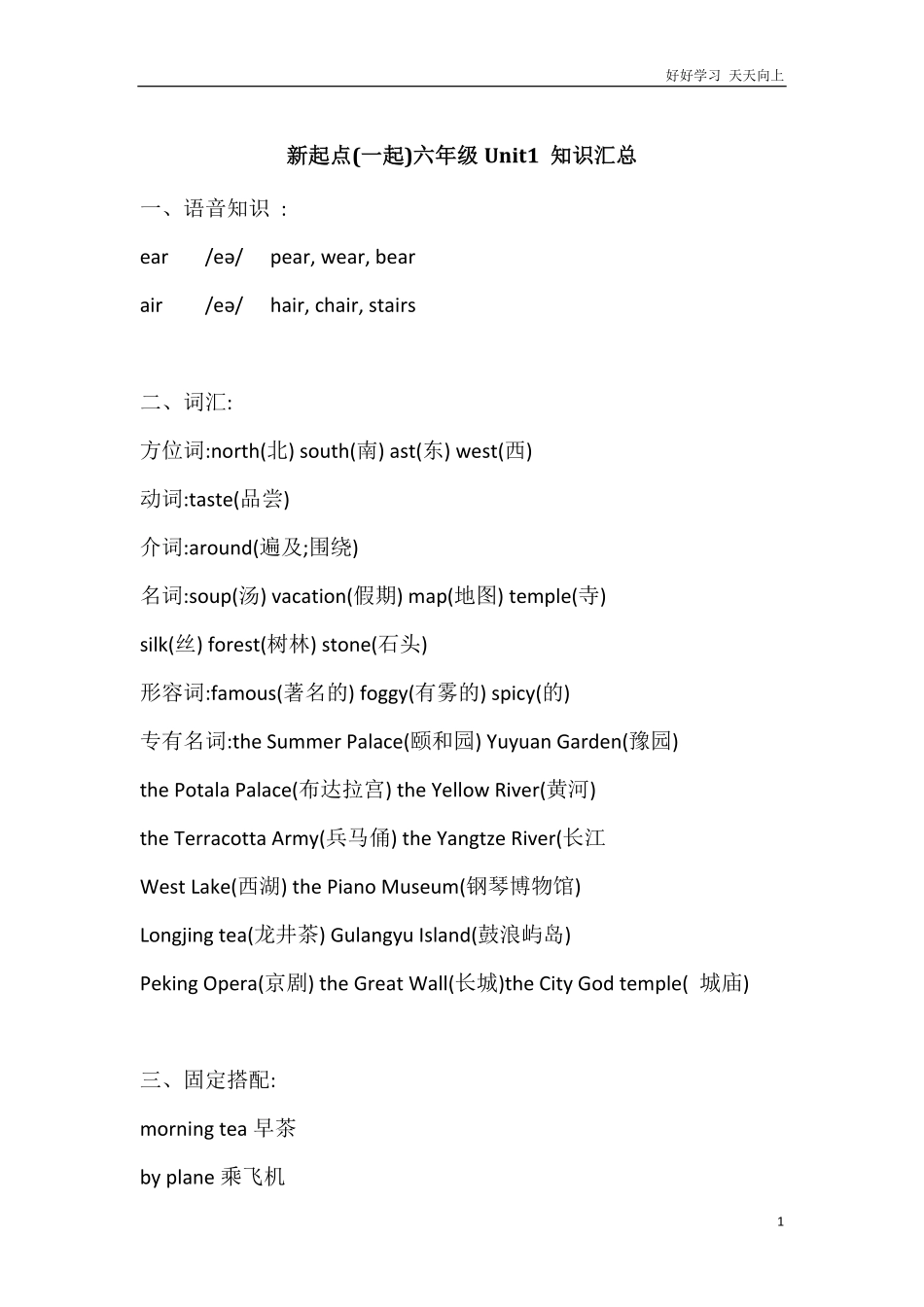 人教新起点英语六年级上册Unit1知识点汇总.pdf_第1页