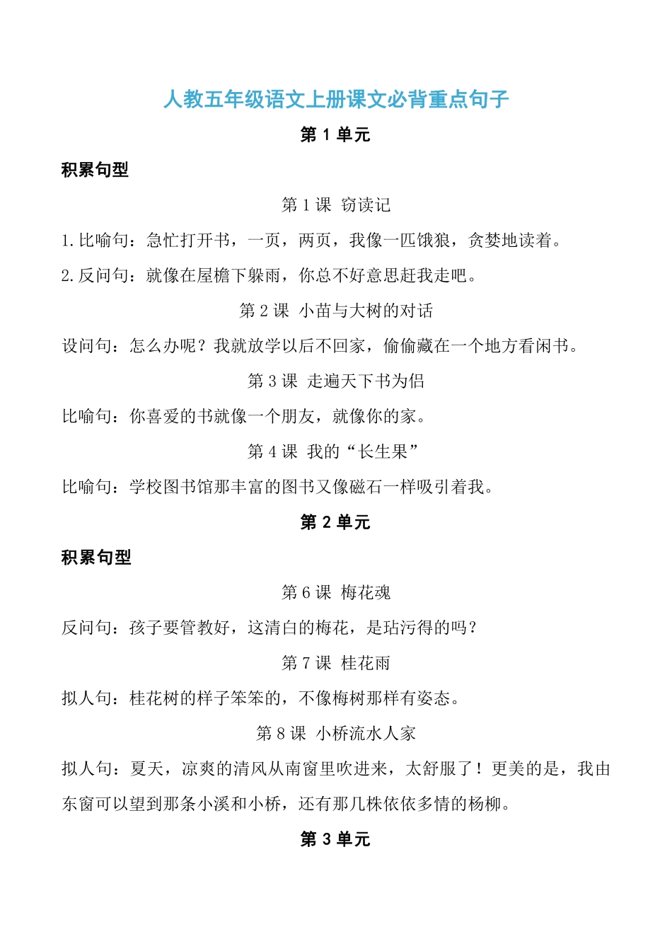 人教五年级语文上册课文必背重点句子.pdf_第1页