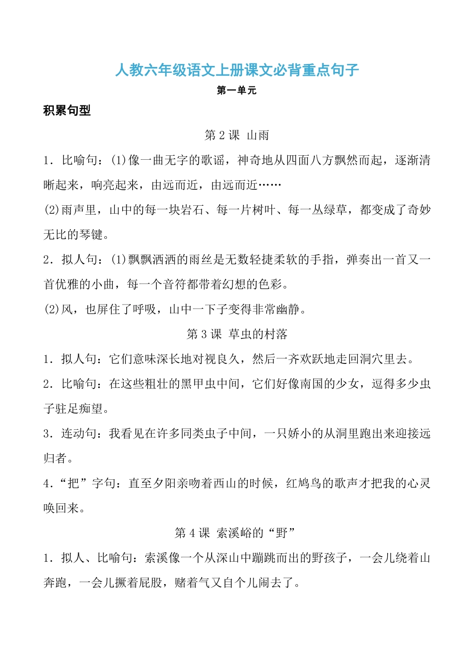 人教六年级语文上册课文必背重点句子.pdf_第1页