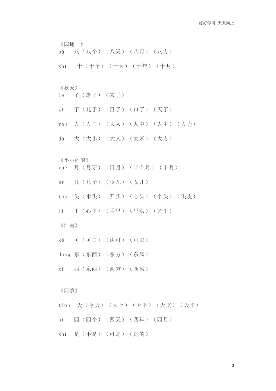 人教部编版一年上册语文写字表生字组词.pdf_第2页
