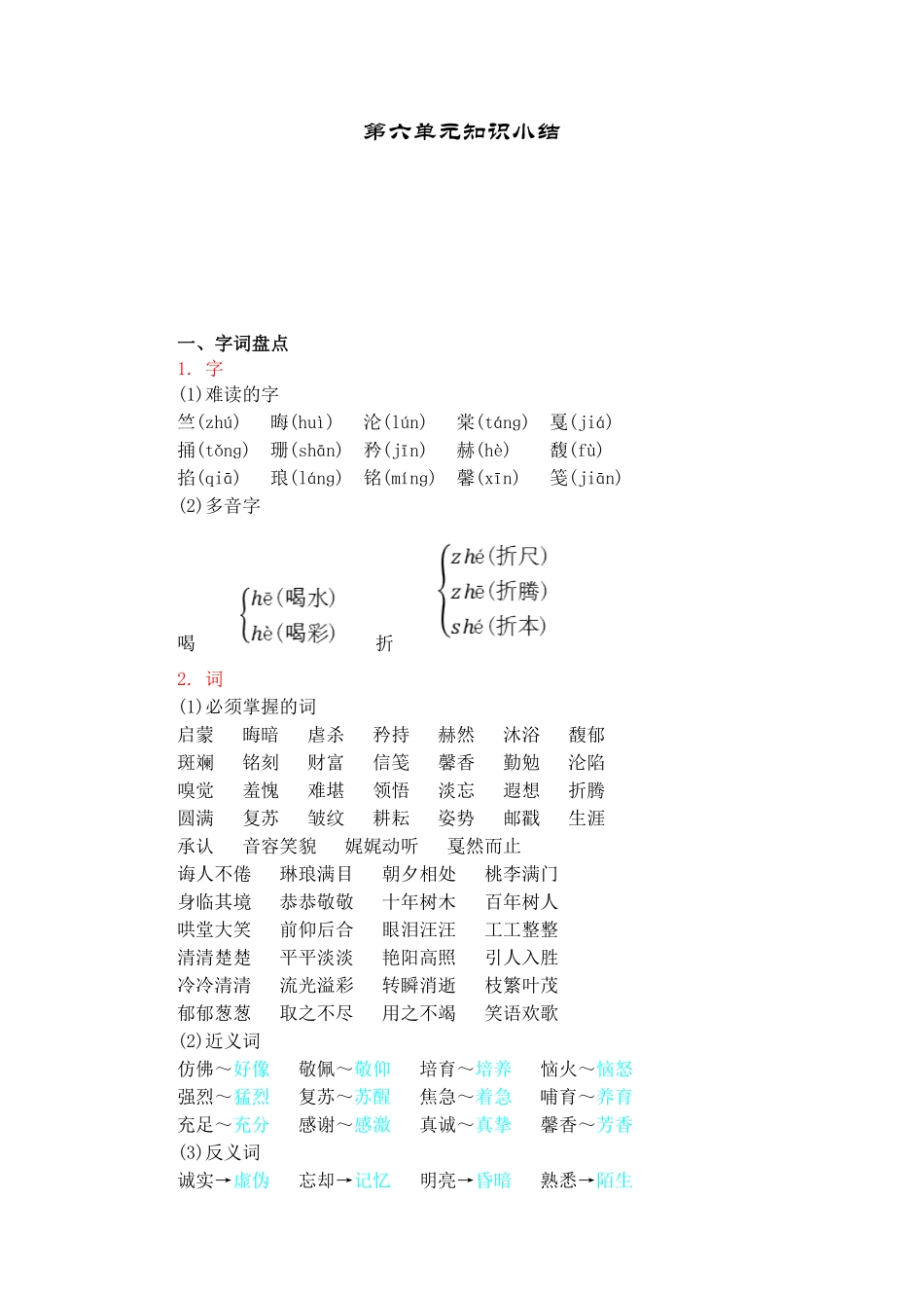 人教版语文六年级下册第六单元知识小结.pdf_第1页