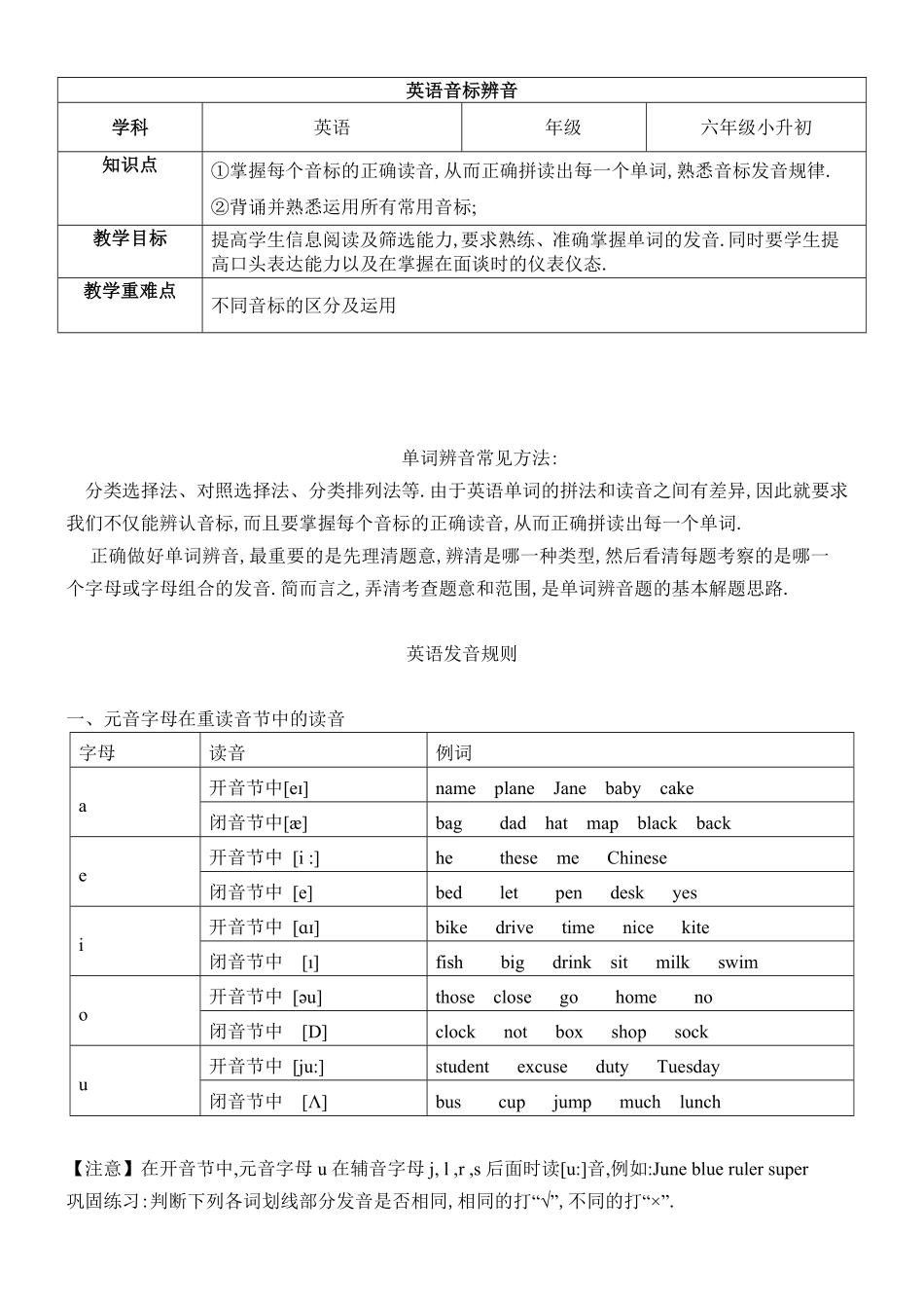 小升初英语题型分类讲义辨音题学案.pdf_第1页