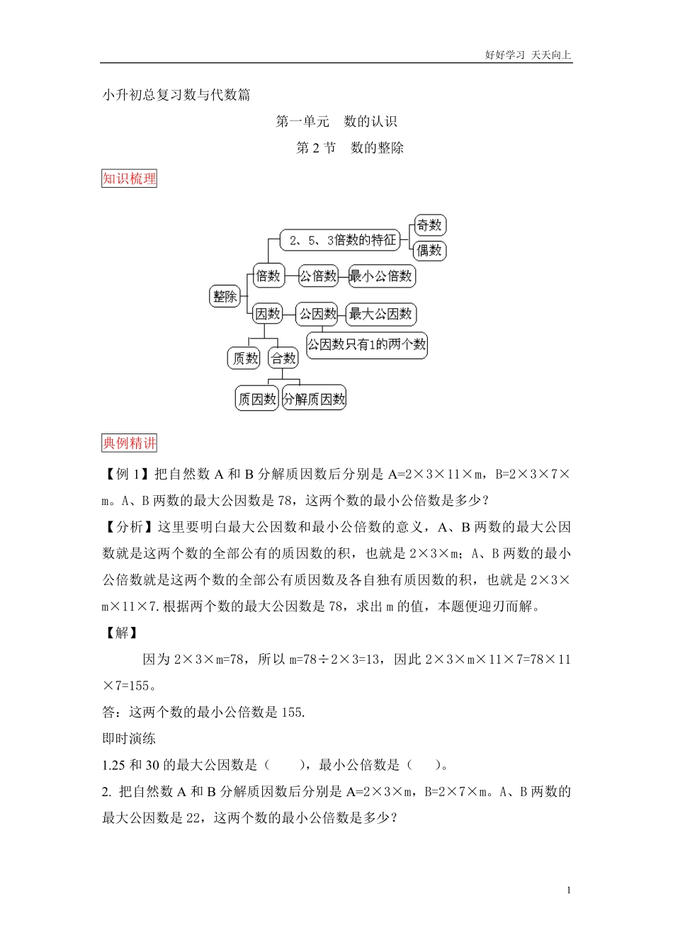 小升初数学总复习知识梳理+练习+答案-数的整除-通用版.pdf_第1页