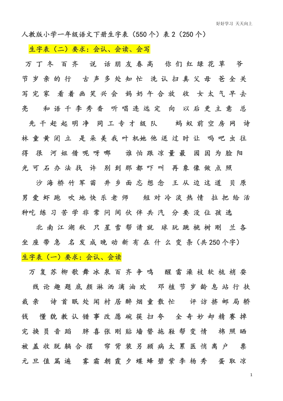 人教版小学一年级语文下册生字表.pdf_第1页