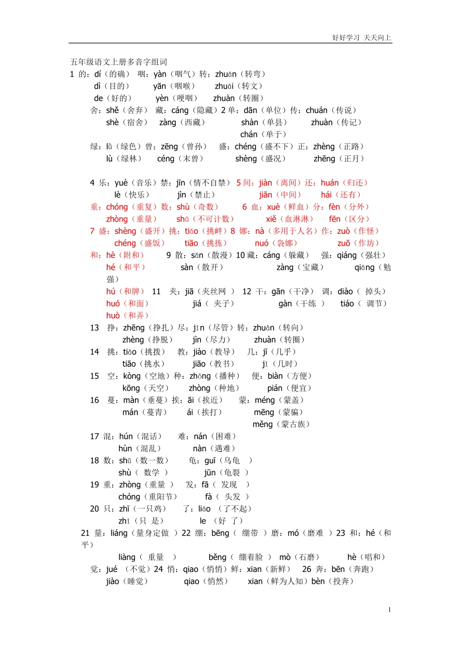 五年级语文上册多音字组词2.pdf_第1页