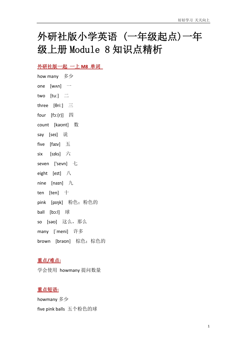 外研社版小学英语一年级起点一年级上册Module8知识点精析.pdf_第1页