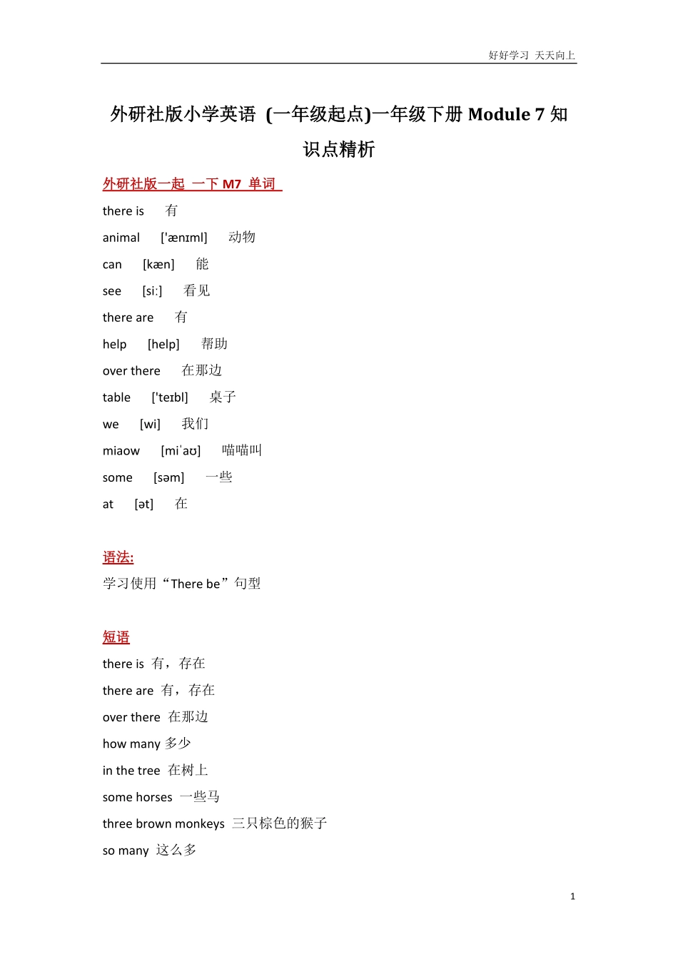 外研社版小学英语一年级起点一年级下册Module7知识点精析.pdf_第1页