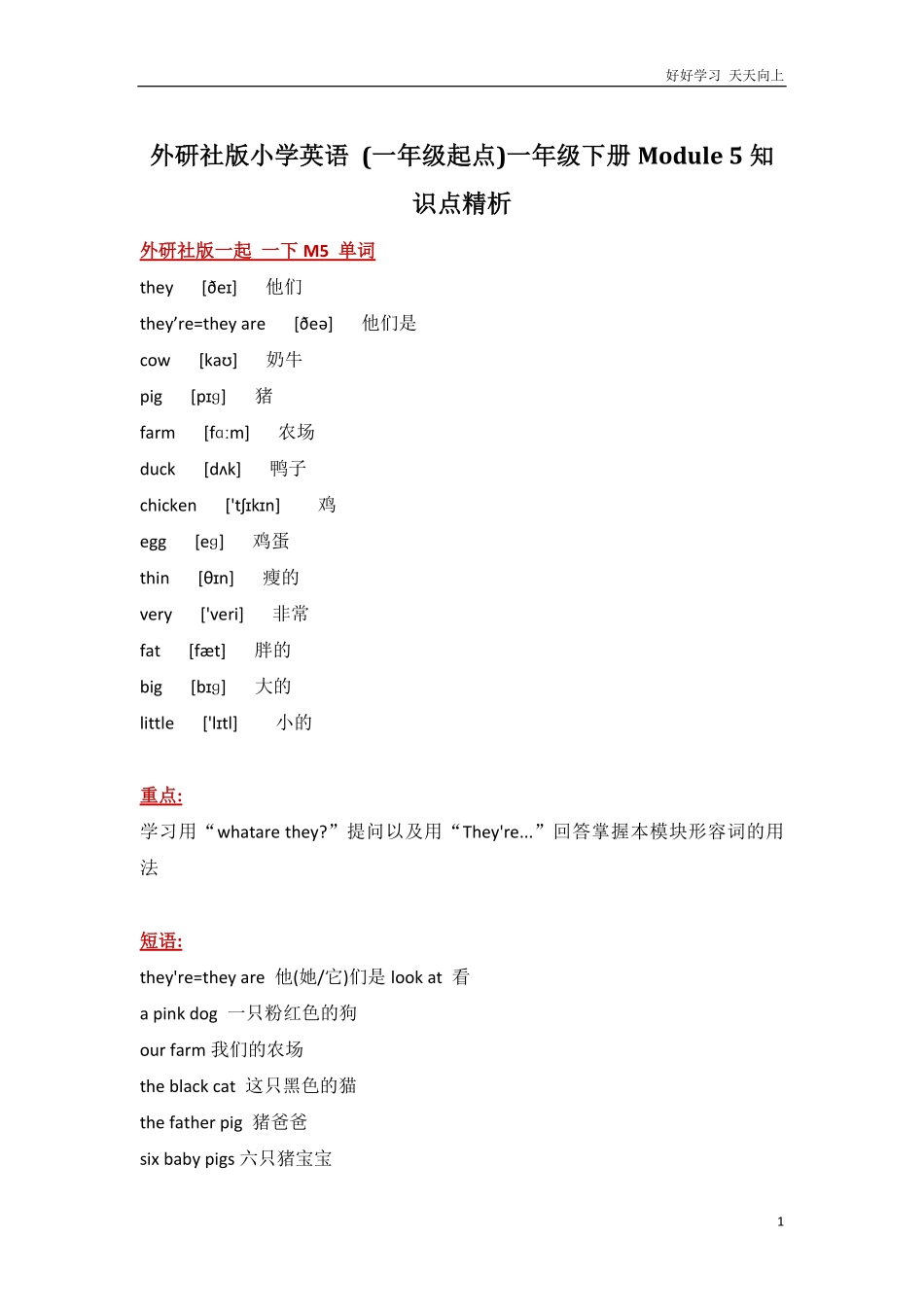 外研社版小学英语一年级起点一年级下册Module5知识点精析.pdf_第1页