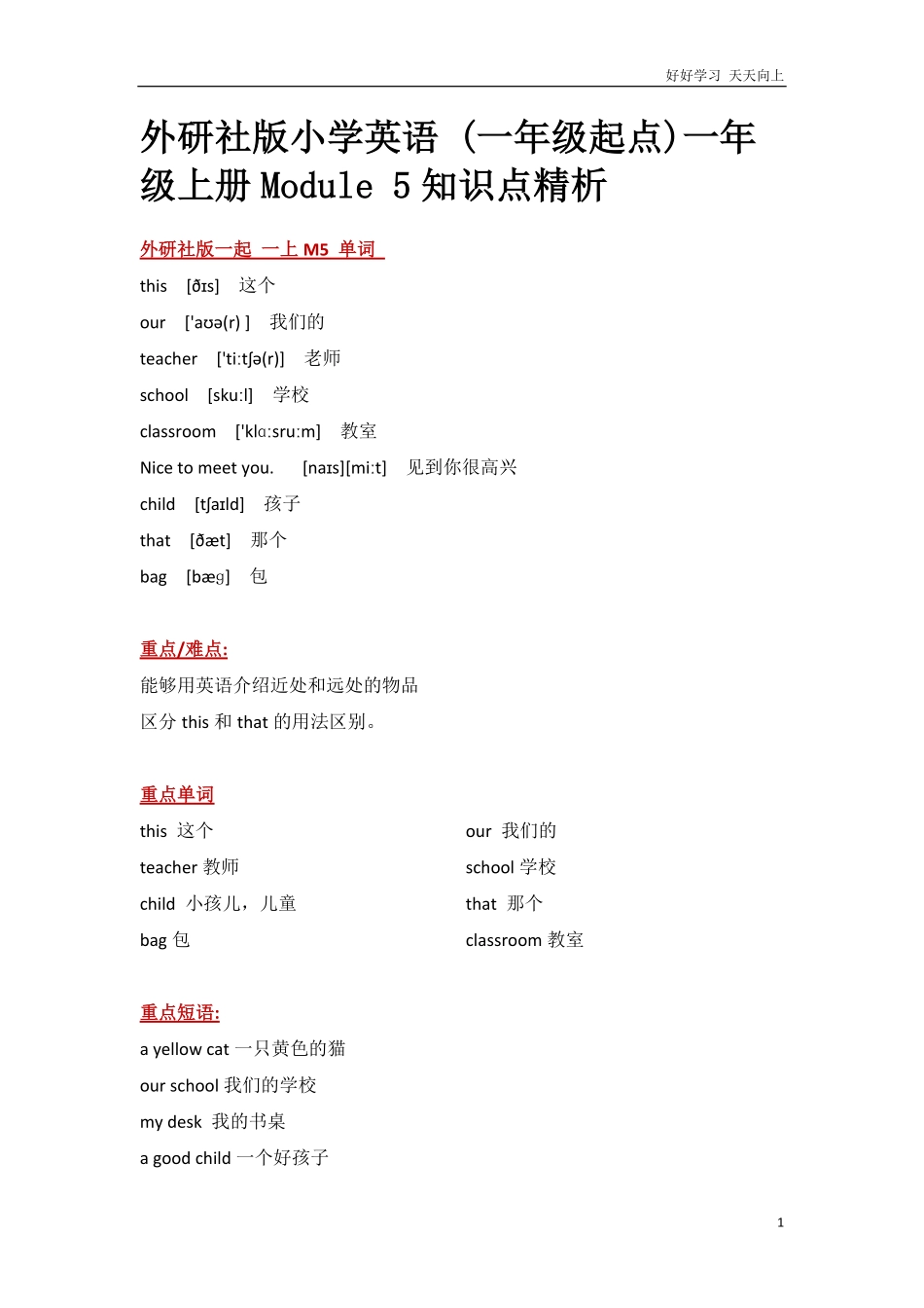 外研社版小学英语一年级起点一年级上册Module5知识点精析.pdf_第1页