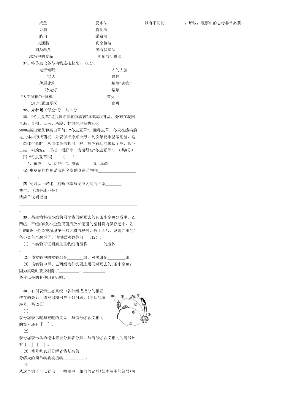 人教版生物八年级上册期末测试卷6（含答案含答案.pdf_第2页