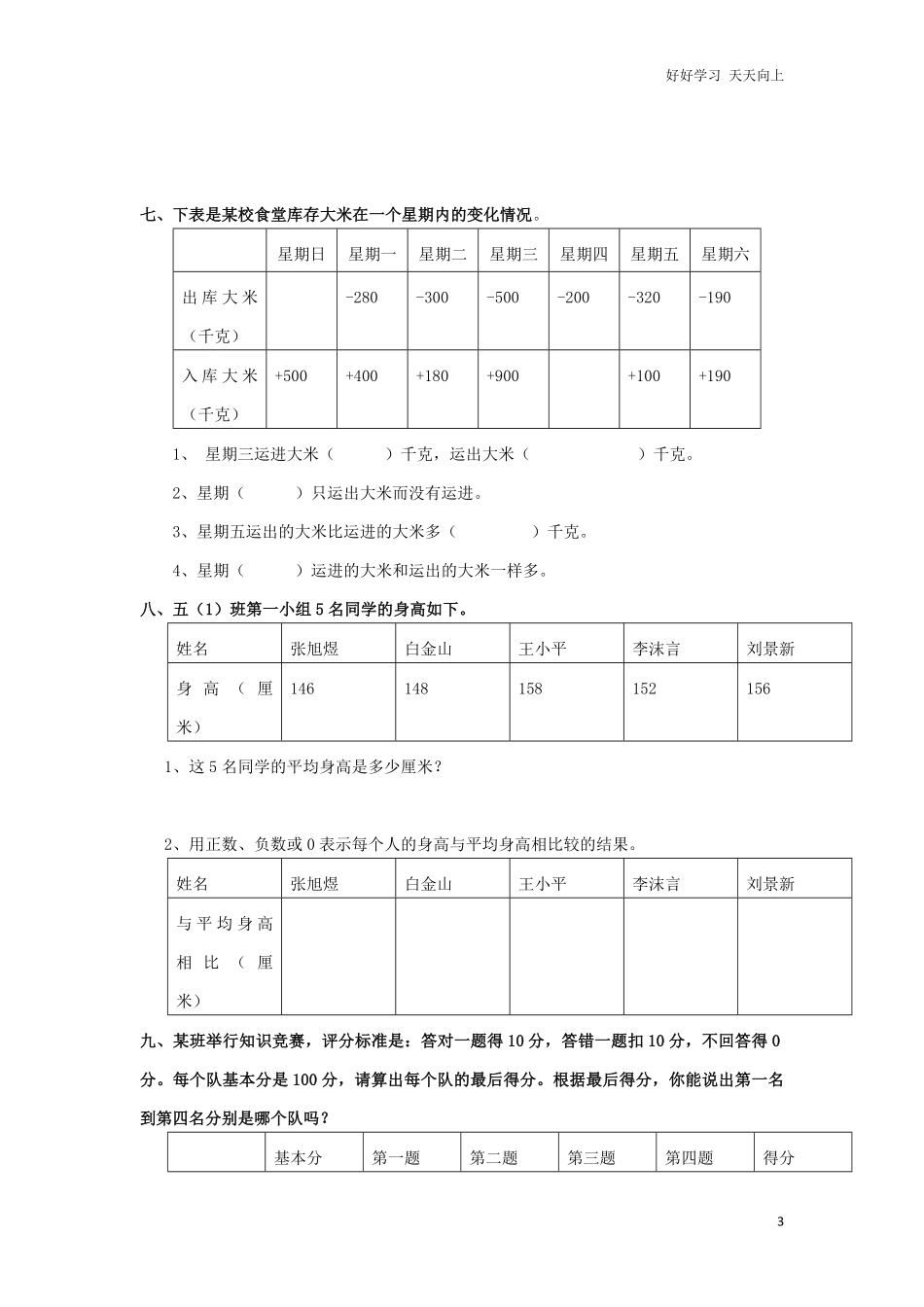 通用版数学六年级下册总复习专题：生活中的负数含答案.pdf_第3页