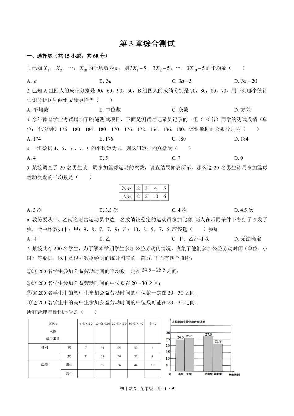 苏科版初中数学九年级上册第3章综合测试试卷-含答案02.pdf_第1页