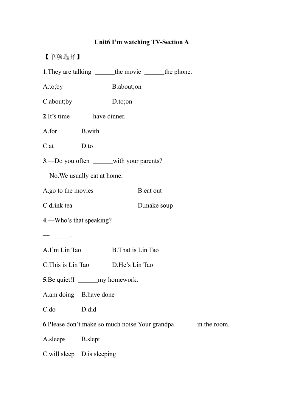 人教版初一七年级下册英语【课后作业含答案】Unit6SectionA.pdf_第1页