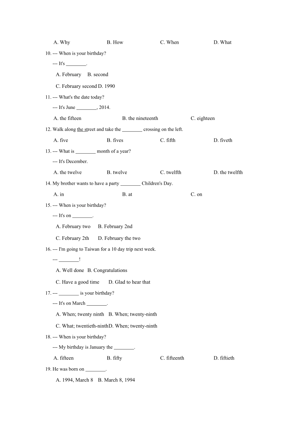 七年级英语人教版上册《Unit8Whenisyourbirthday》同步练习含答案.pdf_第2页