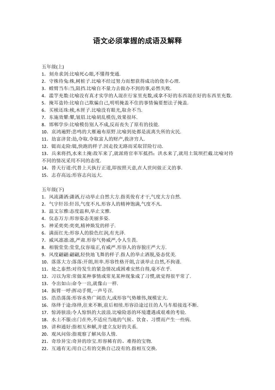 五年级语文课本中必须掌握的成语及解释.pdf_第1页