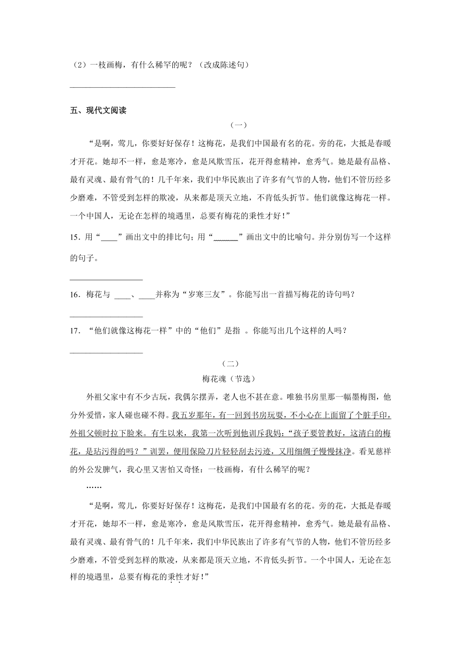 五年级下册语文部编版梅花魂课时练习含答案.pdf_第3页