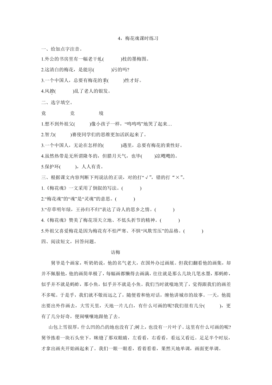 五年级下册语文部编版梅花魂课时练习含答案2.pdf_第1页