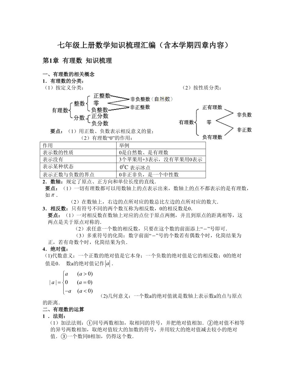 七年级上册数学知识梳理汇编（含本四章内容七年级数学上册期中期末挑战满分冲刺卷（人教版含答案.pdf_第1页