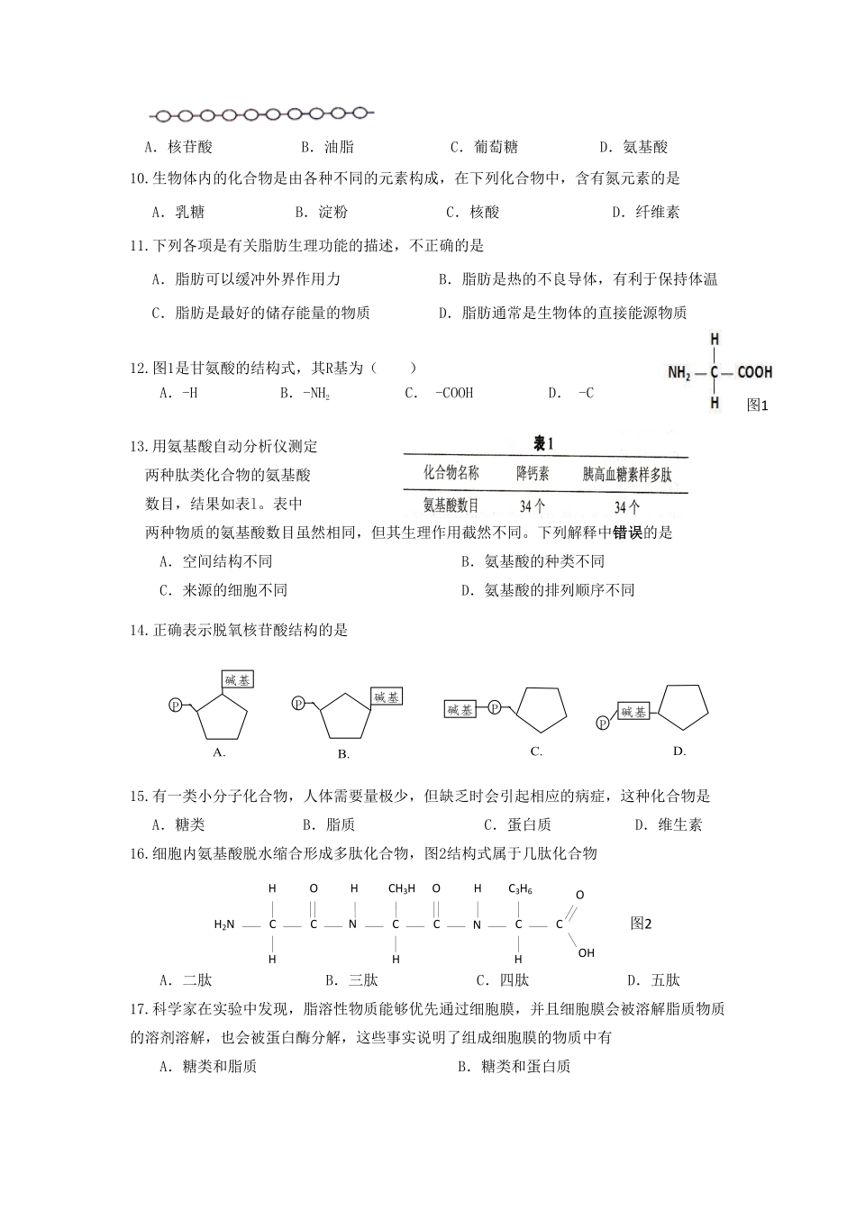上海市普通中学三校联考高一上学期期中考试生物试题含答案.pdf_第2页