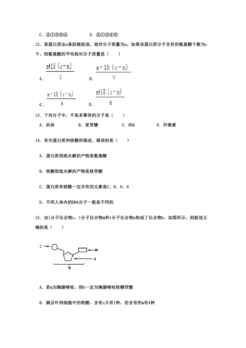 山东省新泰市第二中学高一上学期期中考试生物试题含答案.pdf_第3页