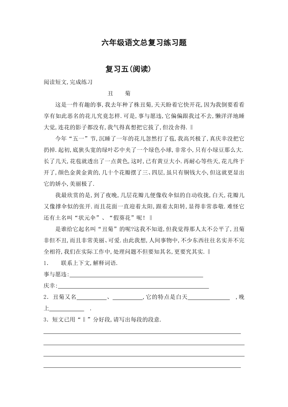 六年级语文下册专题复习题5.pdf_第1页