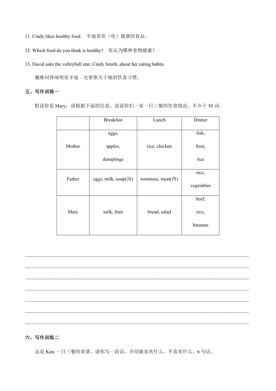 专题七上册Unit6写作主题：饮食七年级英语单元话题写作人教版含答案.pdf_第3页