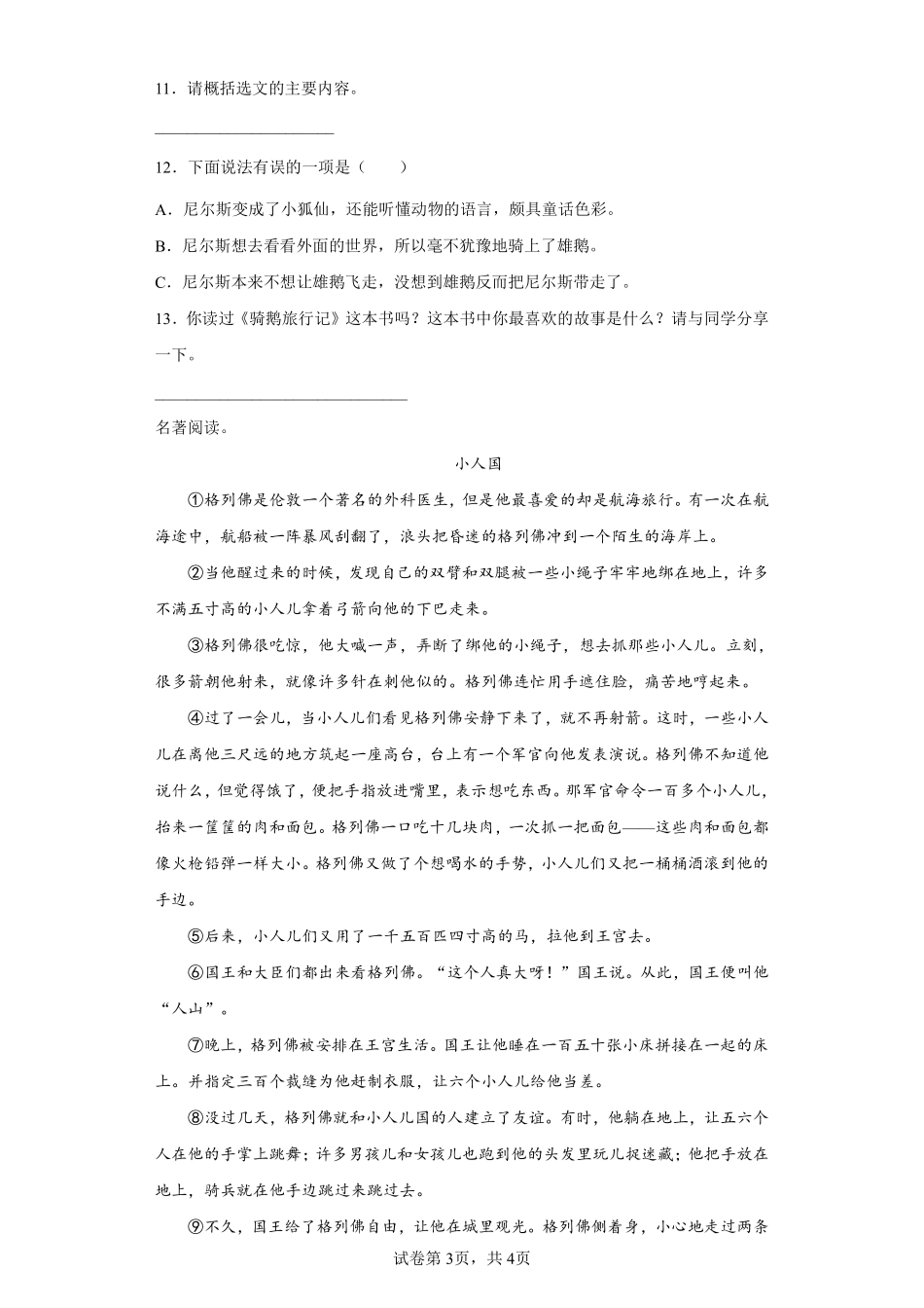 六年级下册语文部编版骑鹅旅行记（节选课时练习含答案2.pdf_第3页